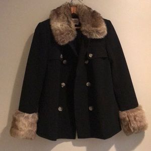 Fur trimmed black Pea coat